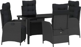 vidaXL Set de masă pentru grădină cu pernă 5 pcs Negru poliratan