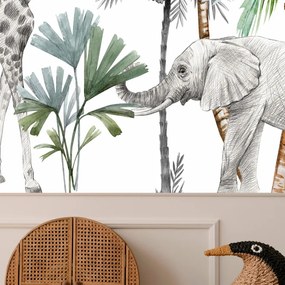 Fototapet - Tapet cu animale din junglă pentru camera copiilor în stil de desene animate