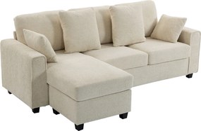 HOMCOM Colțar cu chaiselongue reversibilă, canapea 3 locuri cu aspect de catifea, șezut lat și adânc, perne cu arc, Bej | Aosom Romania