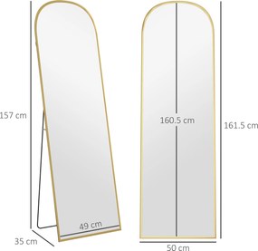 HOMCOM Oglindă de Podea și Perete cu Suport Pliabil, 50x161.5cm, Auriu | Aosom Romania