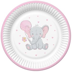 Elefant Pink Balloon Set de 8 farfurii de hârtie pentru bebeluși - 22,7 cm