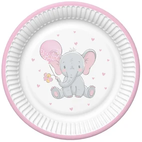 Elefant Pink Balloon Set de 8 farfurii de hârtie pentru bebeluși - 22,7 cm