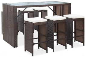 vidaXL Set mobilier bar de grădină cu perne, 7 piese, maro, poliratan
