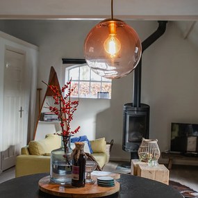 Lampă suspendată Art Deco din alamă cu sticlă roz 33 cm - Pallon