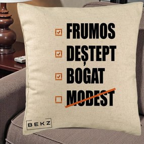 Perna Decorativa Frumos Destept Bogat, 40x40 cm, Bej, Husa Detasabila, Perna Inclusa, BEKZ®