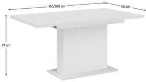 Masa dining extensibila, alba, 160-200x90 cm, BOBA