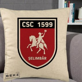 Perna Personalizata CSC 1599 Selimbar Fotbal, 40x40 cm, Bej, Husa Detasabila, Perna Inclusa, BEKZ®