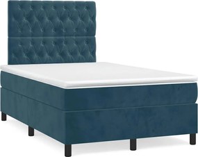 vidaXL Pat box spring cu saltea, albastru închis, 120x200 cm, catifea