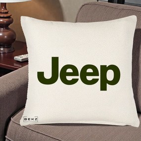Perna Personalizata cu emblema Jeep, 40x40 cm, Crem Reliefat, Husa Detasabila, Perna Inclusa, BEKZ®