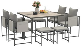 Outsunny Set Mobilier de Grădină din 9 Piese cu Masă, 4 Fotolii și 4 Scaune, 110x110x75 cm, Gri | Aosom Romania