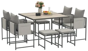 Outsunny Set Mobilier de Grădină din 9 Piese cu Masă, 4 Fotolii și 4 Scaune, 110x110x75 cm, Gri | Aosom Romania