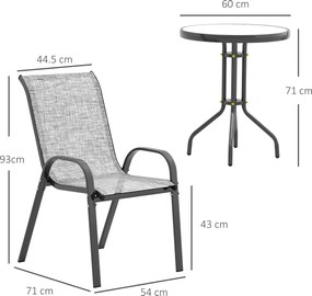 Outsunny Set Mobilier de Grădină din 3 Piese cu Scaune Suprapozabile și Masă din Sticlă, 54x71x93 cm, Gri Închis | Aosom Romania