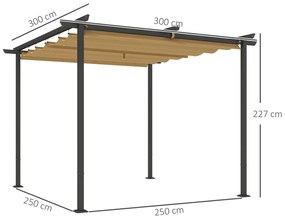 Outsunny Pergolă de Grădină cu Acoperiș Retractabil și Cadru Metalic, 300x300x227 cm, Bej | Aosom Romania