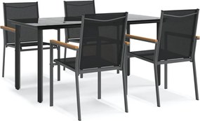 vidaXL Set mobilier de grădină, 5 piese, negru, textilenă și oțel