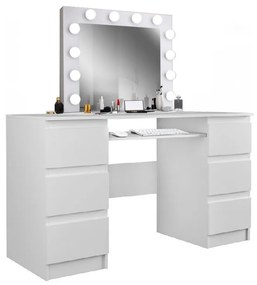 SEA540 - Set Masa toaleta, 130 cm, cosmetica machiaj, masuta vanity, oglinda cu LED-uri - Alb Lucios sau Mat