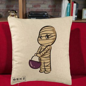 Perna Decorativa Halloween Mummy Kawaii cu Cos, 40x40 cm, Bej, Husa Detasabila, Perna Inclusa, BEKZ®