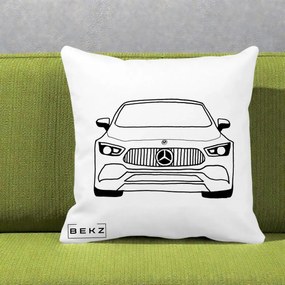 Perna Personalizata Mercedes-Benz Fata Linie, 40x40 cm, Alba Mata, Husa Detasabila, Perna Inclusa, BEKZ®