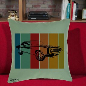 Perna Personalizata Masina Retro Muscle Car Grafic, 40x40 cm, Verde, Husa Detasabila, Perna Inclusa, BEKZ®