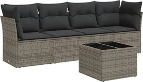vidaXL Set canapea de grădină cu perne, 5 piese, gri, poliratan