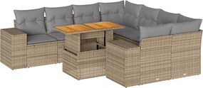 vidaXL Set canapele de grădină, 9 piese, cu perne, bej, poliratan