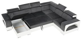 colţar în formă de U, piele ecologică albă/material textil gri, model stânga, KAMELIA