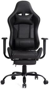 RESIGILAT- Scaun gaming, ergonomic, suport lombar cu masaj, spătar rabatabil 90-150°, suport pentru picioare, rezistent 150 kg, piele PU, Negru