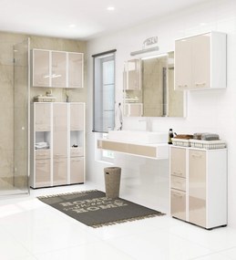 Dulap de baie suspendat Farid TYP5 (Alb + cappuccino lucios). 1069887