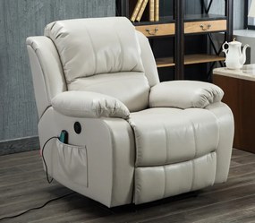 Fotoliu Masaj si Incalzire, Recliner, suport picioare extensibil, Air PU Premium, Bej