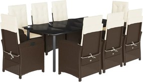 vidaXL Set mobilier de grădină cu perne, 9 piese, maro, poliratan