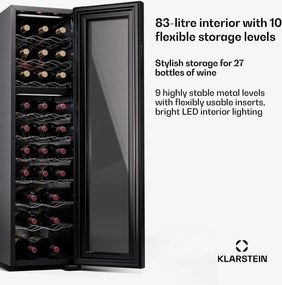 Klarstein Shiraz 27 Duo, frigider pentru vin, 2 zone, 83 l / 27 sticle, 5-18 / 5-18 °C, control tactil
