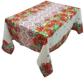 Fata de masa pentru living si bucatarie CASA GINO , cu motive traditionale, bumbac 100%, 150X210 cm, masa 12 persoane, model Maci