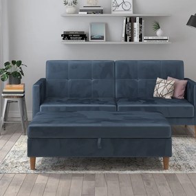 Taburet albastru cu tapițerie din catifea Lilly – Støraa