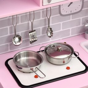 HOMCOM Bucătărie de Jucărie pentru Copii, cu Lumini și Sunete, Dozator Apă, Chiuvetă și Accesorii, MDF, PP, Roz | Aosom Romania