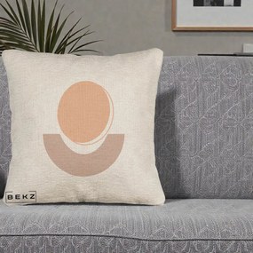 Perna Decorativa Geometric Boho Luna si Disc, 40x40 cm, Bej Canapea, Husa Detasabila, Perna Inclusa, BEKZ®