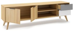 Comodă TV natural/gri/alb din lemn de pin 180x53 cm Elfa – Marckeric