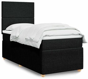 vidaXL Pat box spring cu saltea, negru, 90x200 cm, textil