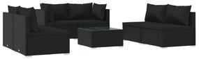 3102224 vidaXL Set mobilier de grădină cu perne, 7 piese, negru, poliratan