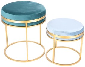 Set taburete Aqua metalice cu sezut din catifea, baza aurie, design modern  2 piese