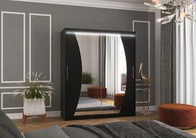 Dulap cu usi glisante si oglinda + iluminare LED, Dolores 180 + LED, 180 cmx200 cmx58 cm, ADRK Furniture (Culoare: Trufă)