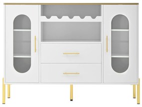 Comodă cu fronturi din sticlă, suport pentru vinuri și mult spațiu de depozitare, 120x38x90 cm, Alb