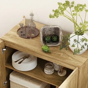 HOMCOM Bufet de Bucătărie cu 2 Nivele și Raft Reglabil, Mobilier din Pal Melaminat și Oțel, 80x40x78 cm, Lemn Natural | Aosom Romania