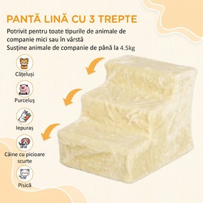 PawHut scară pentru câini cu 3 trepte, pentru câini și pisici de până la 4,5 kg, din catifea detașabilă și lavabilă, bej | Aosom Romania