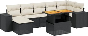vidaXL Set mobilier de grădină cu perne, 8 piese, negru, poliratan