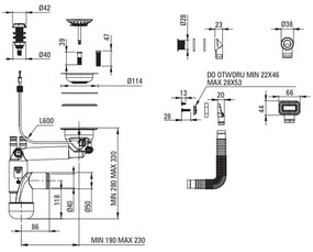 Sifon chiuveta bucatarie cu preaplin si ventil cu dop automat, auriu Deante Space-Saver Lux Auriu