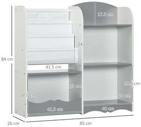 Raft pentru jucării pentru copii Mobilier dormitor din lemn, mobilier pentru sufragerie și creșă, 85x26x84cm, gri ZONEKIZ | Aosom Romania