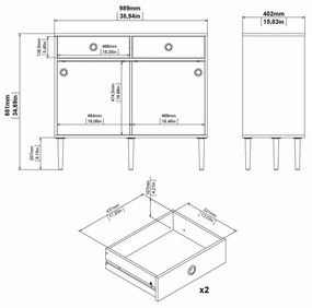 Tvilum Bufet cu 2 sertare in decor de stejar Culoare negru, ELISEO