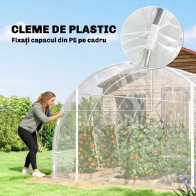 Outsunny Seră de Grădină Tip Tunel 3x6x2 m cu 2 Uși Rulabile, Cadru din Oțel și Acoperire din PE, pentru Legume, Fructe, Flori, Anti-UV, Transparentă | Aosom Romania