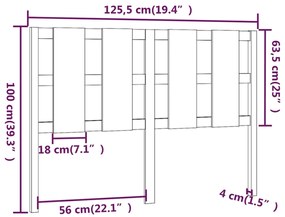 Tablie de pat, 125,5x4x100 cm, lemn masiv de pin 1, Maro, 125.5 x 4 x 100 cm