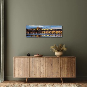 Tablou cu palatul din Praga și podul lui Carol (cu ceas) (90x30 cm)