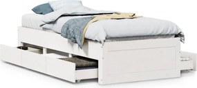 vidaXL Cadru pat fără saltea/cu sertare alb, 75x190 cm, lemn masiv pin